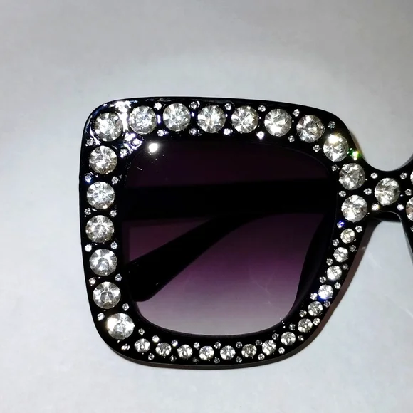 Oversized Square Black Bedazzled sunglasses - Black (NWOT) - Picture 3 of 5